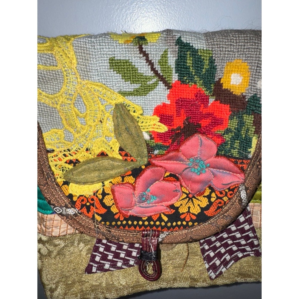 Handbags for Healing crewel stitched fabric ruffle handmade crossbody bag purse - Picture 2 of 12